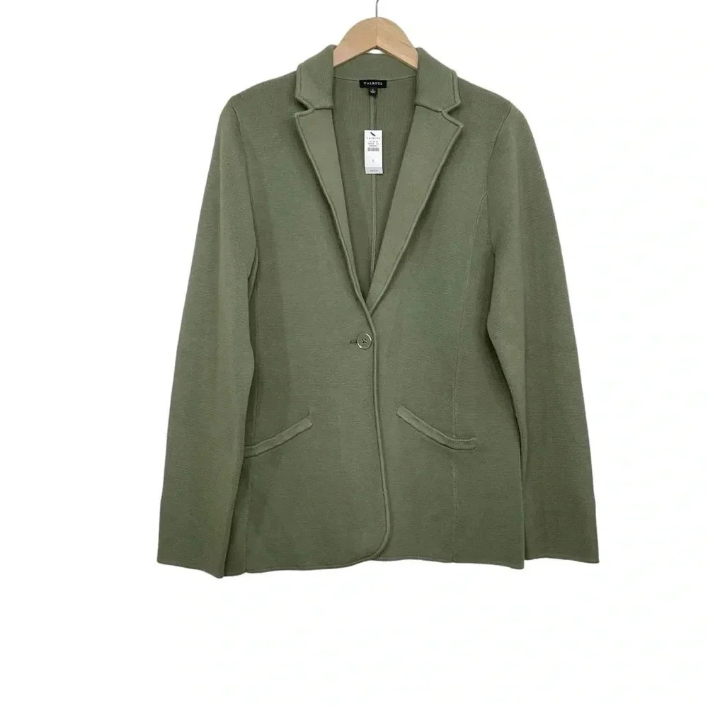 Talbots Green Single Button Blazer Jacket Pockets Size Large